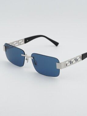 Versace VE2298 1001/80 Sunglasses Silver Rectangle Frame, Blue Lenses